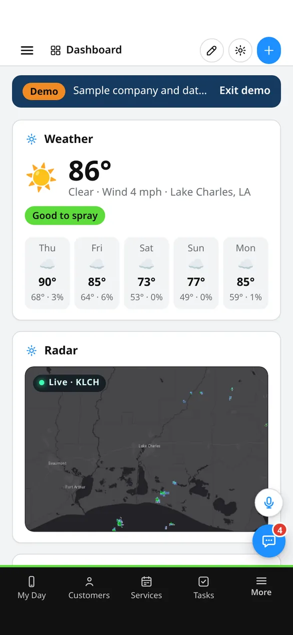 Dashboard on a phone (demo company)