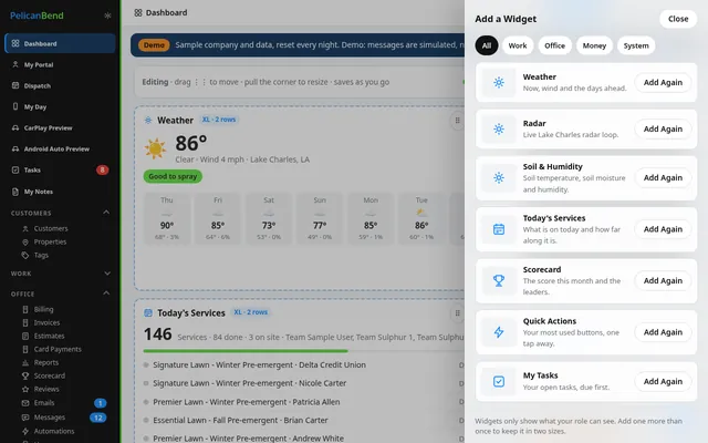 Add a widget: every module brings its own (demo company)