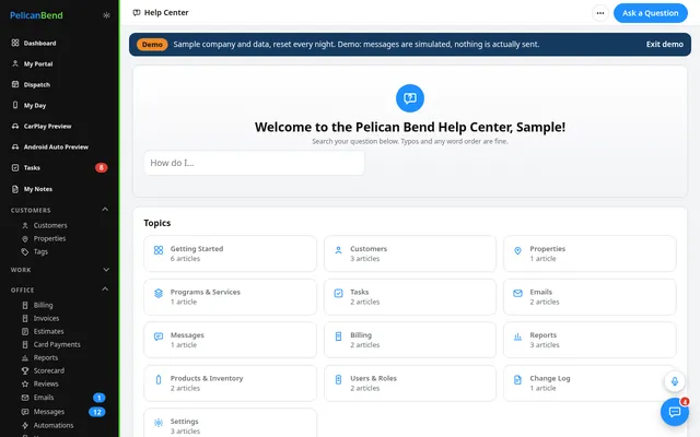 Help & Chat: guides inside the app (demo company)