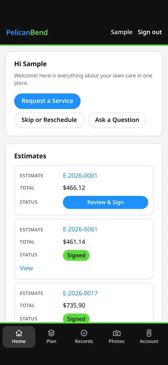 Customer portal on a phone (demo company)