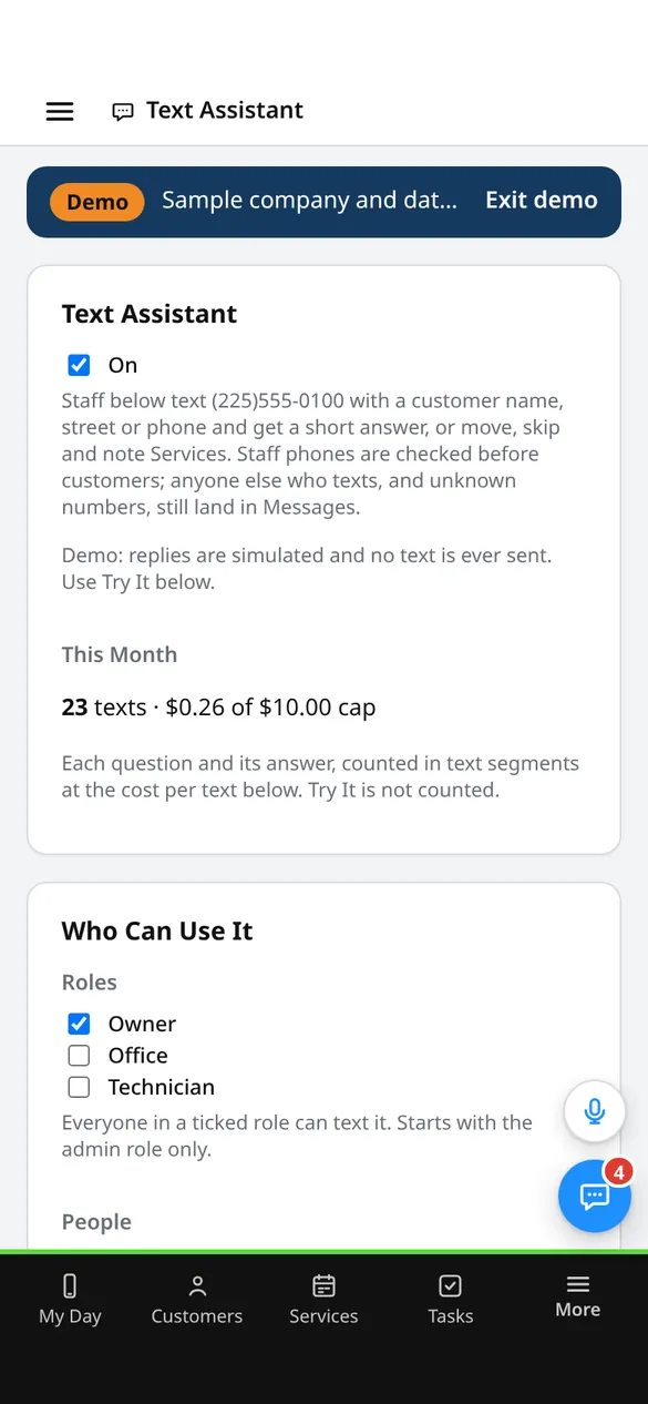 Text Assistant on a phone (demo company)